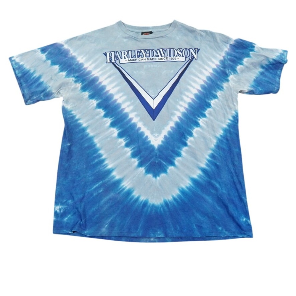 Harley Davidson T Shirt Mens XXL Blue Tie Dye American Made Logo V Graphic Biker